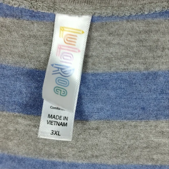 LuLaRoe Gray Blue Striped Short Sleeve Shirt 3X - Picture 7 of 8